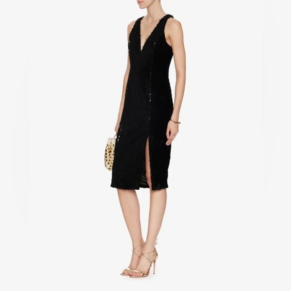 JAY GODFREY Jag Black Velvet Sequin New Years Bryant Sleeveless V-Neck Dress - Picture 1 of 11